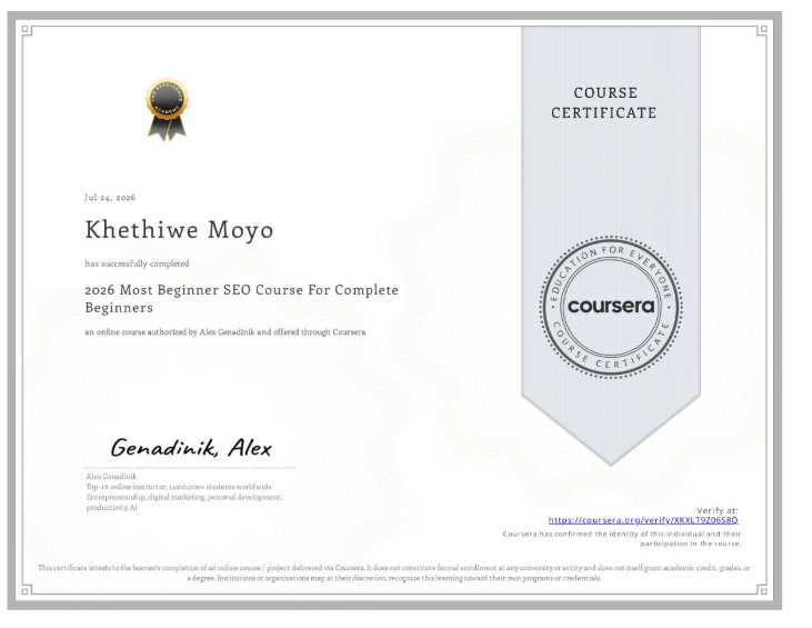 Beginner SEO certificate