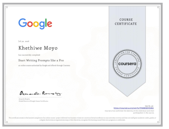 Writing Prompt Like a Pro certificate