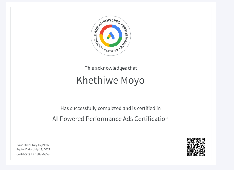 AI-Powered Performance Ads certificate