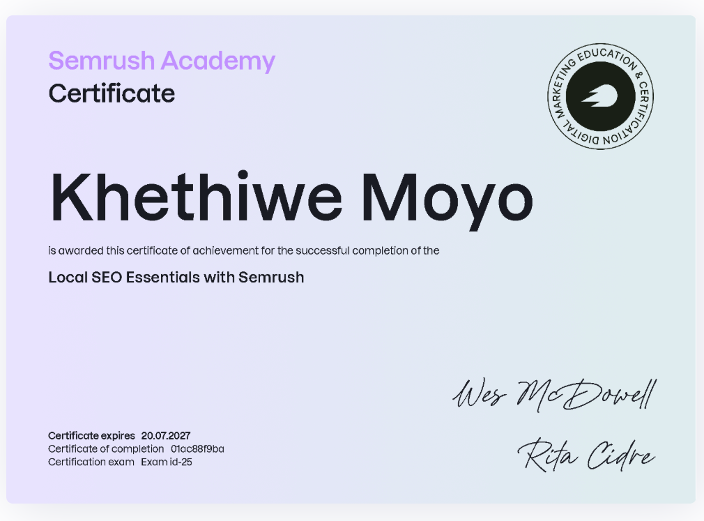 Local SEO Essentials certificate